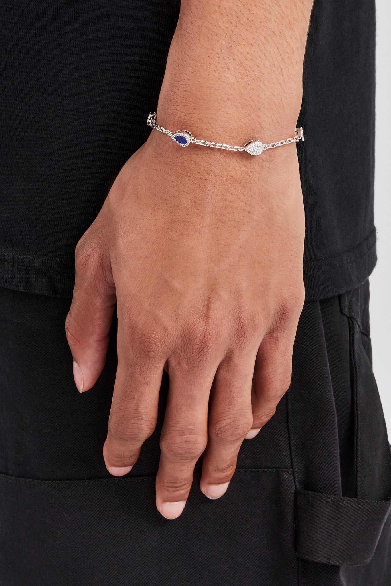 Blue Lapis Stone Pear Rolo Bracelet - 6mm