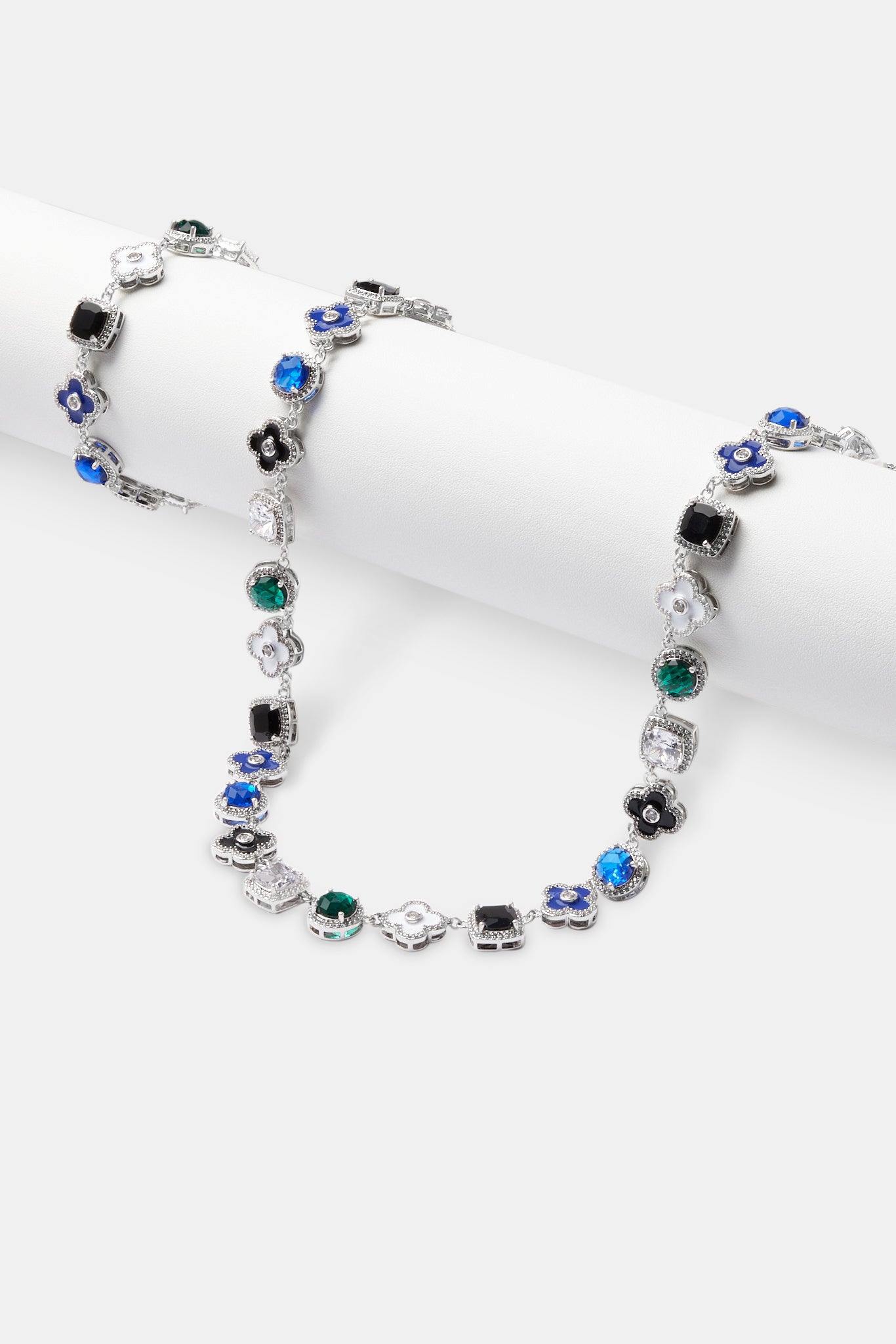 Blue Multi Gem + Motif Chain & Bracelet - White - 10mm