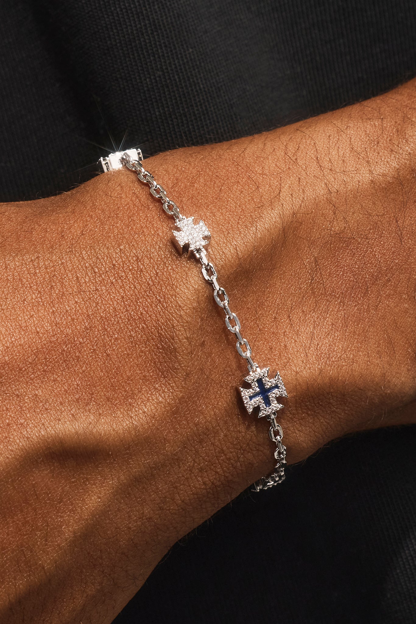Blue Enamel Micro Motif Rolo Bracelet - 8mm