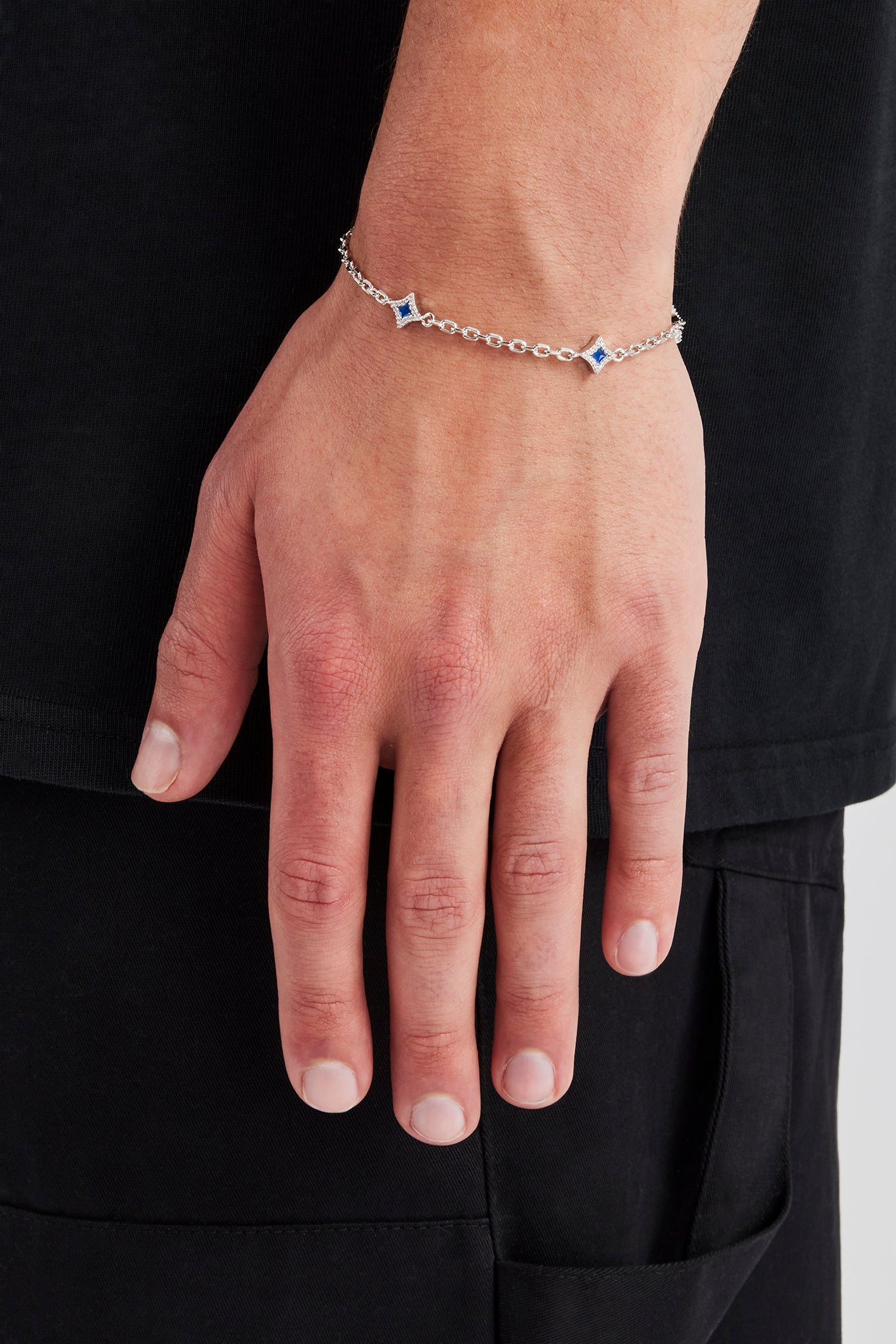 Blue Enamel Star Motif Rolo Bracelet - 8mm - White