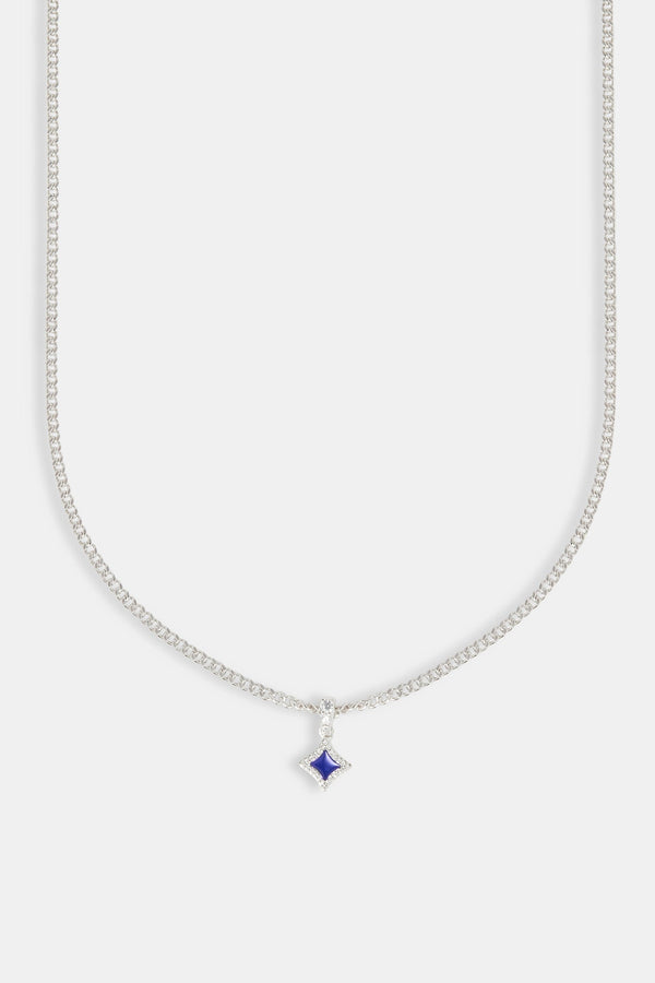 Blue Enamel Star Motif Cuban Necklace - 10mm