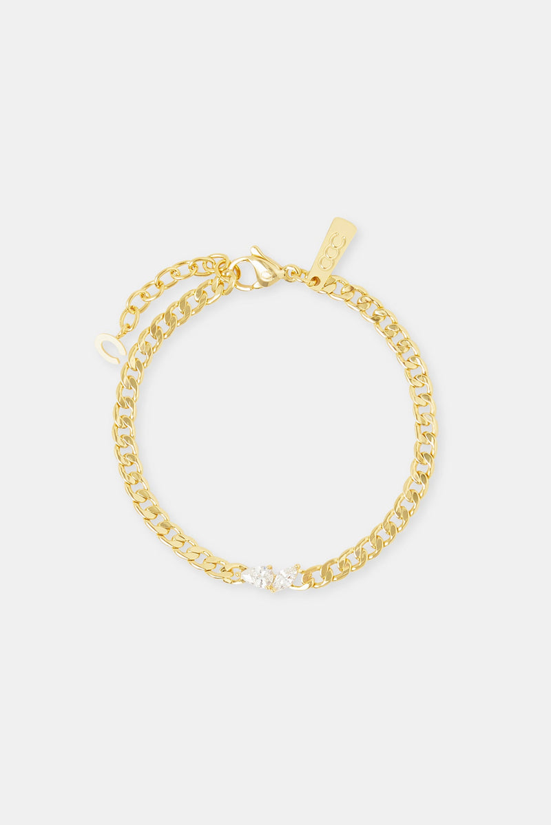 Iced Stone Cuban Bracelet - 4mm - Gold