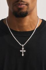 Celtic Cross Pendant Iced Tennis Necklace - 35mm - White