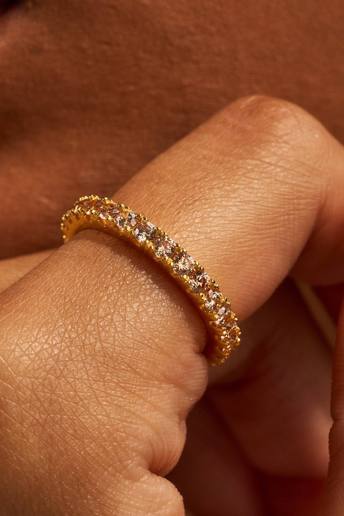 Champagne Iced Tennis Ring - 3mm - Gold