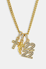 Cherub Triple Motif Necklace - 12mm - Gold