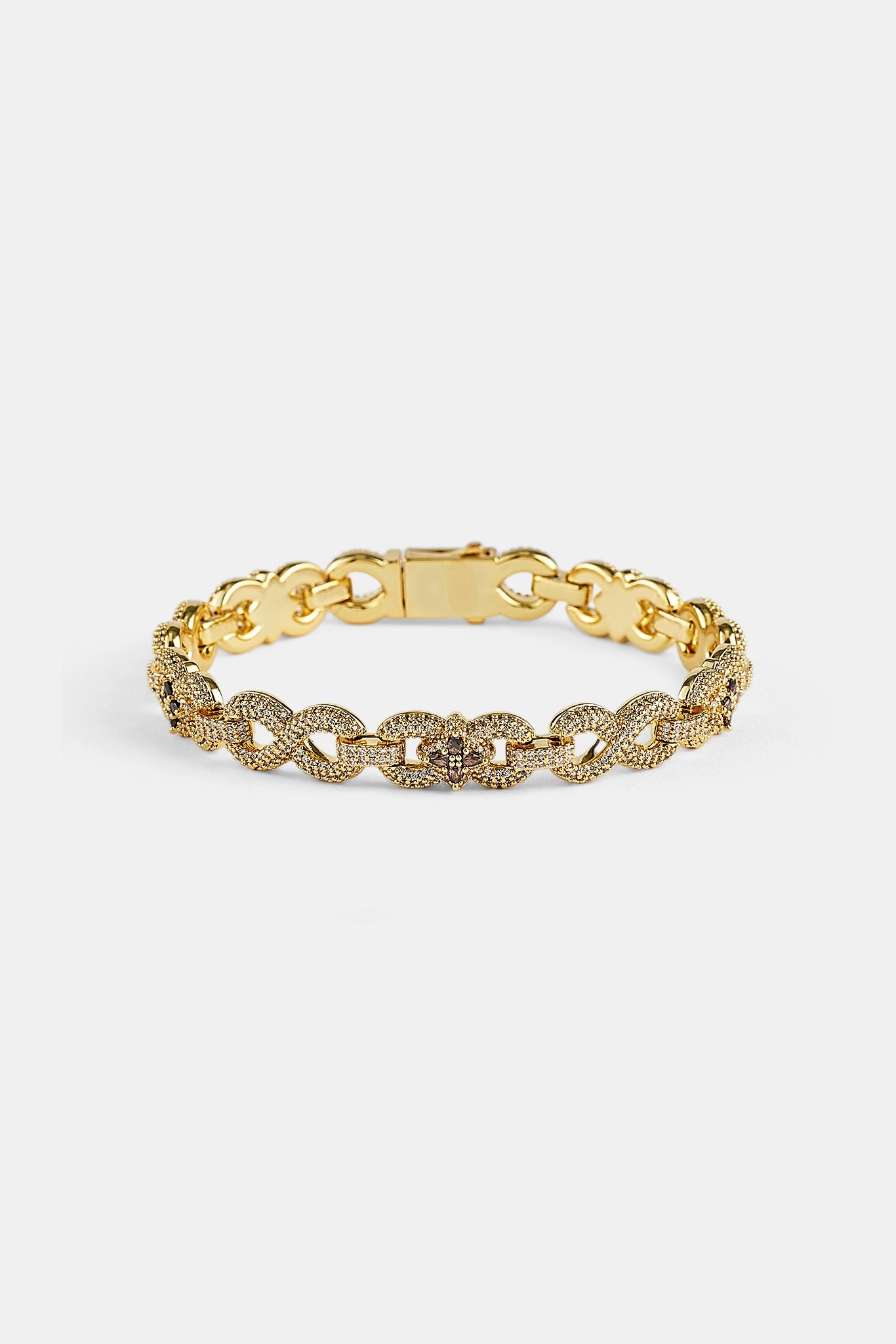 Chocolate Baguette Motif Infinity Bracelet - 10mm - Gold