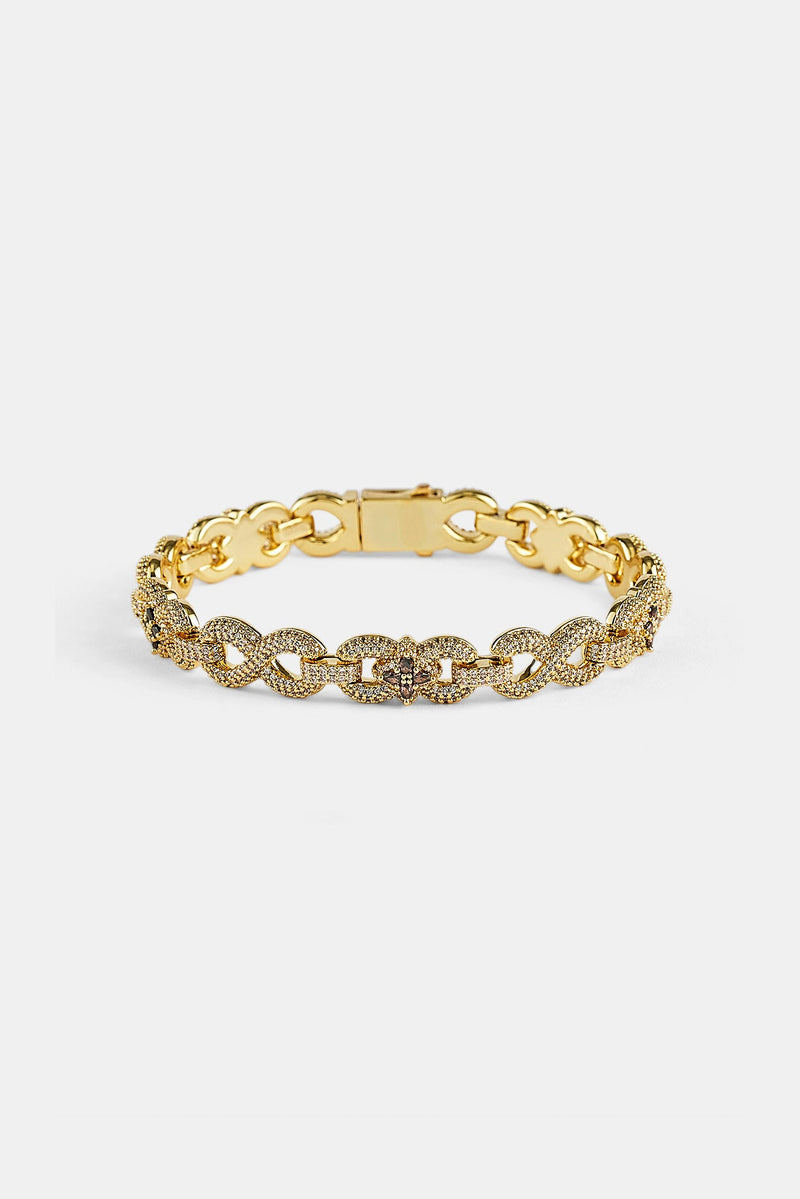 Chocolate Baguette Motif Infinity Bracelet - 10mm - Gold