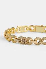 Chocolate Baguette Motif Infinity Bracelet - 10mm - Gold