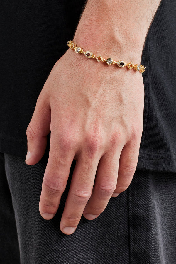 Chocolate Motif & Gemstone Bracelet - 6mm - Gold