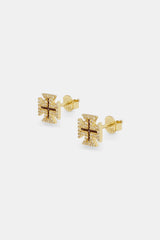 Chocolate Brown Cross Motif Stud Earrings - 8mm