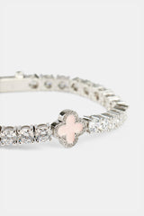 Iced Pink Motif Charm Tennis Bracelet - White 5mm