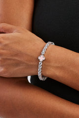 Iced Pink Motif Charm Tennis Bracelet - White 5mm & Medium Premium Gift Box
