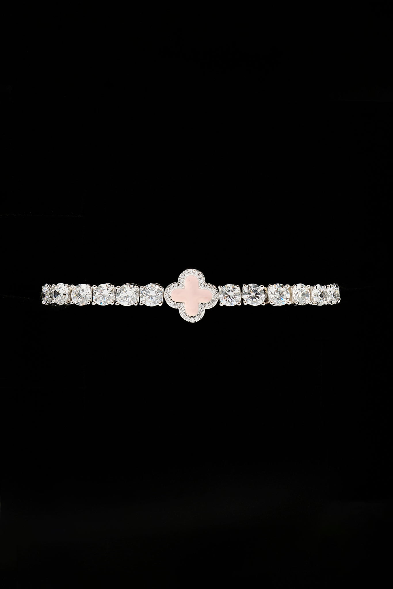 Iced Pink Motif Charm Tennis Bracelet - White 5mm & Medium Premium Gift Box