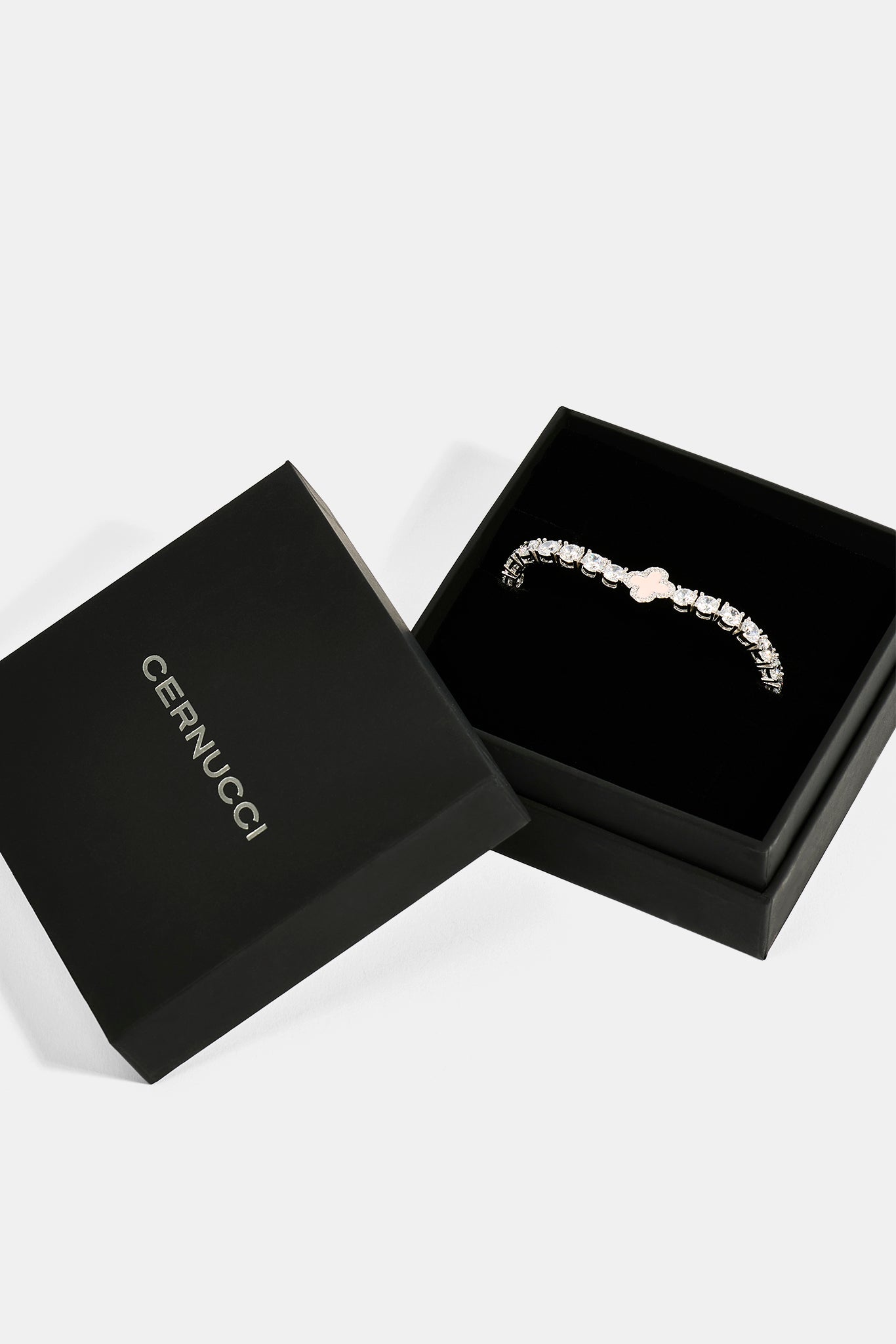 Iced Pink Motif Charm Tennis Bracelet - White 5mm & Medium Premium Gift Box