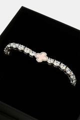 Iced Pink Motif Charm Tennis Bracelet - White 5mm & Medium Premium Gift Box