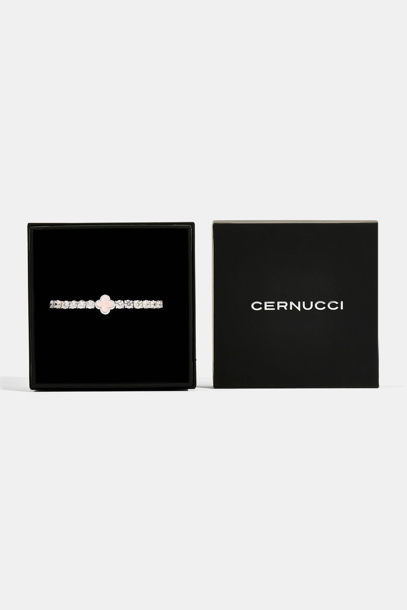Iced Pink Motif Charm Tennis Bracelet - White 5mm & Medium Premium Gift Box