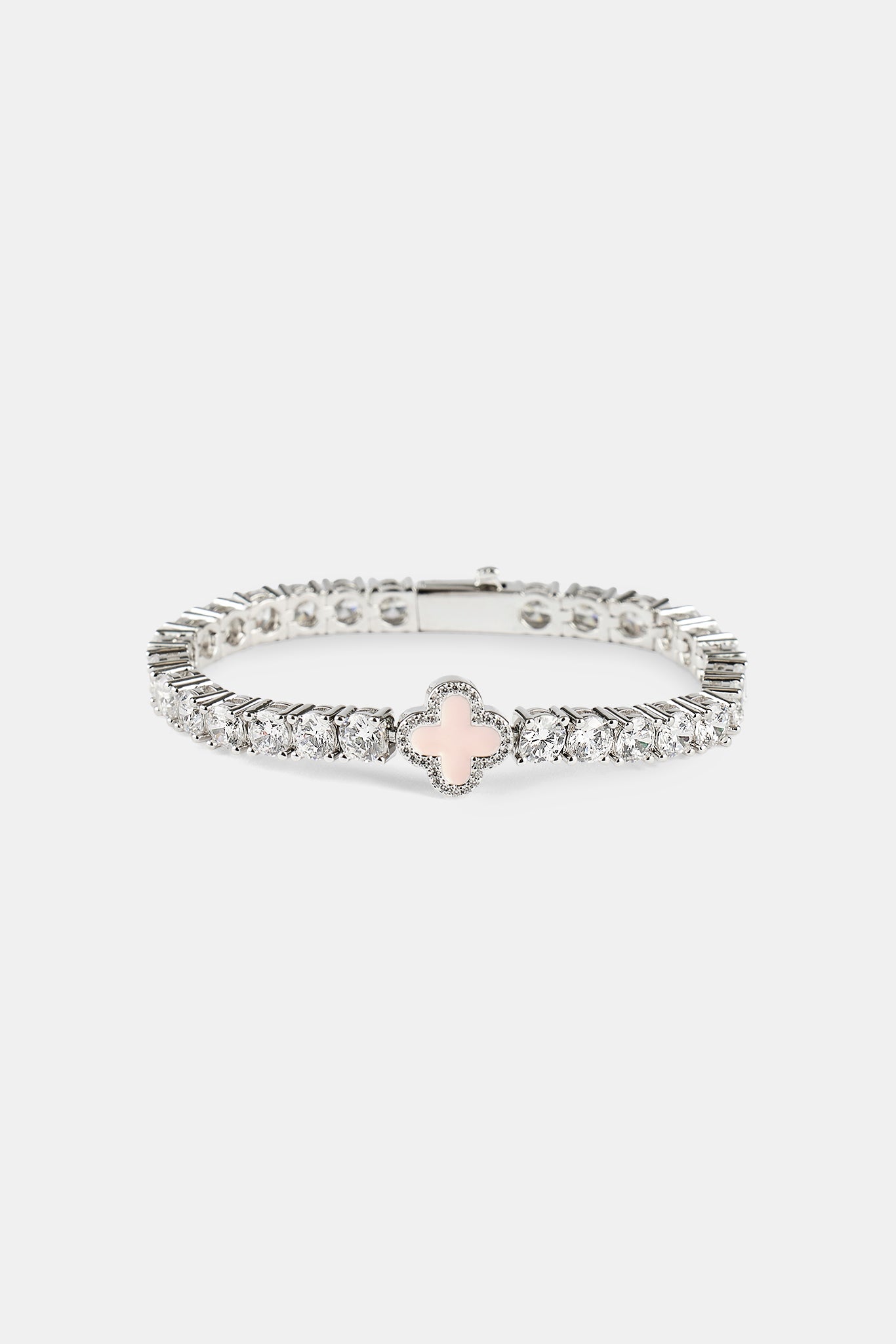 Iced Pink Motif Charm Tennis Bracelet - White 5mm