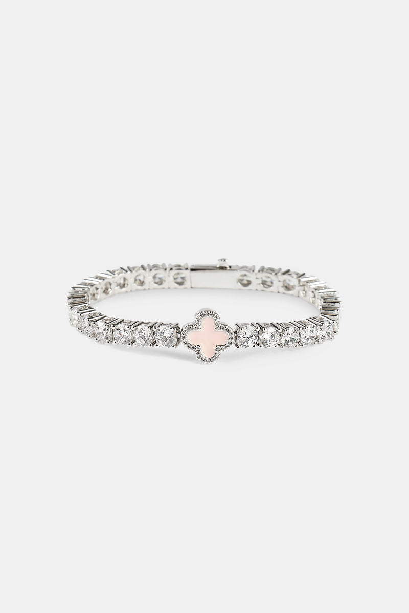 Iced Pink Motif Charm Tennis Bracelet - White 5mm