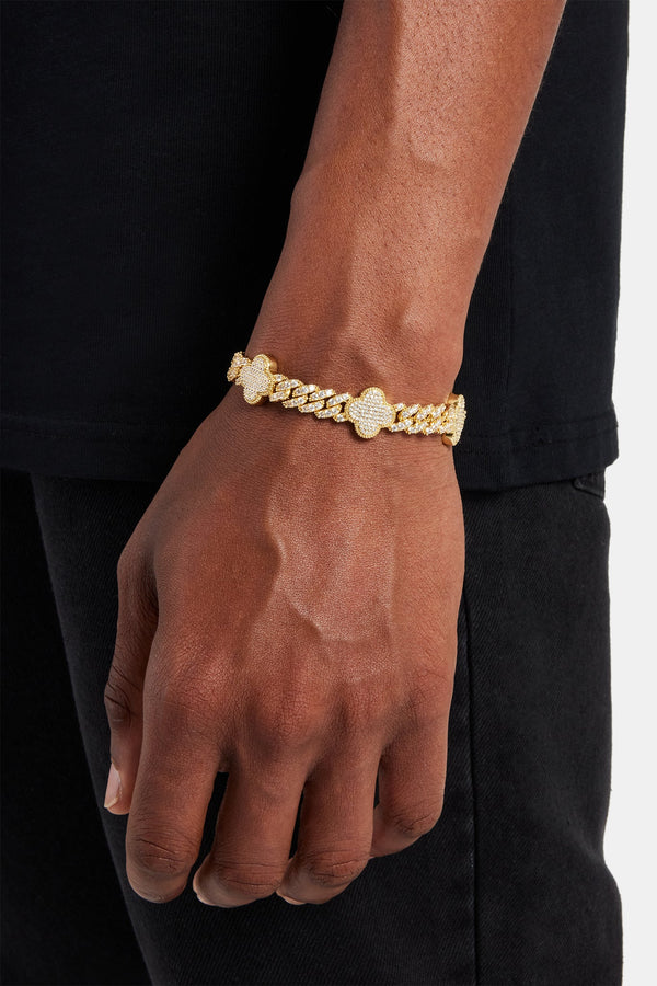 Iced Motif Cuban Bracelet - Gold - 8mm