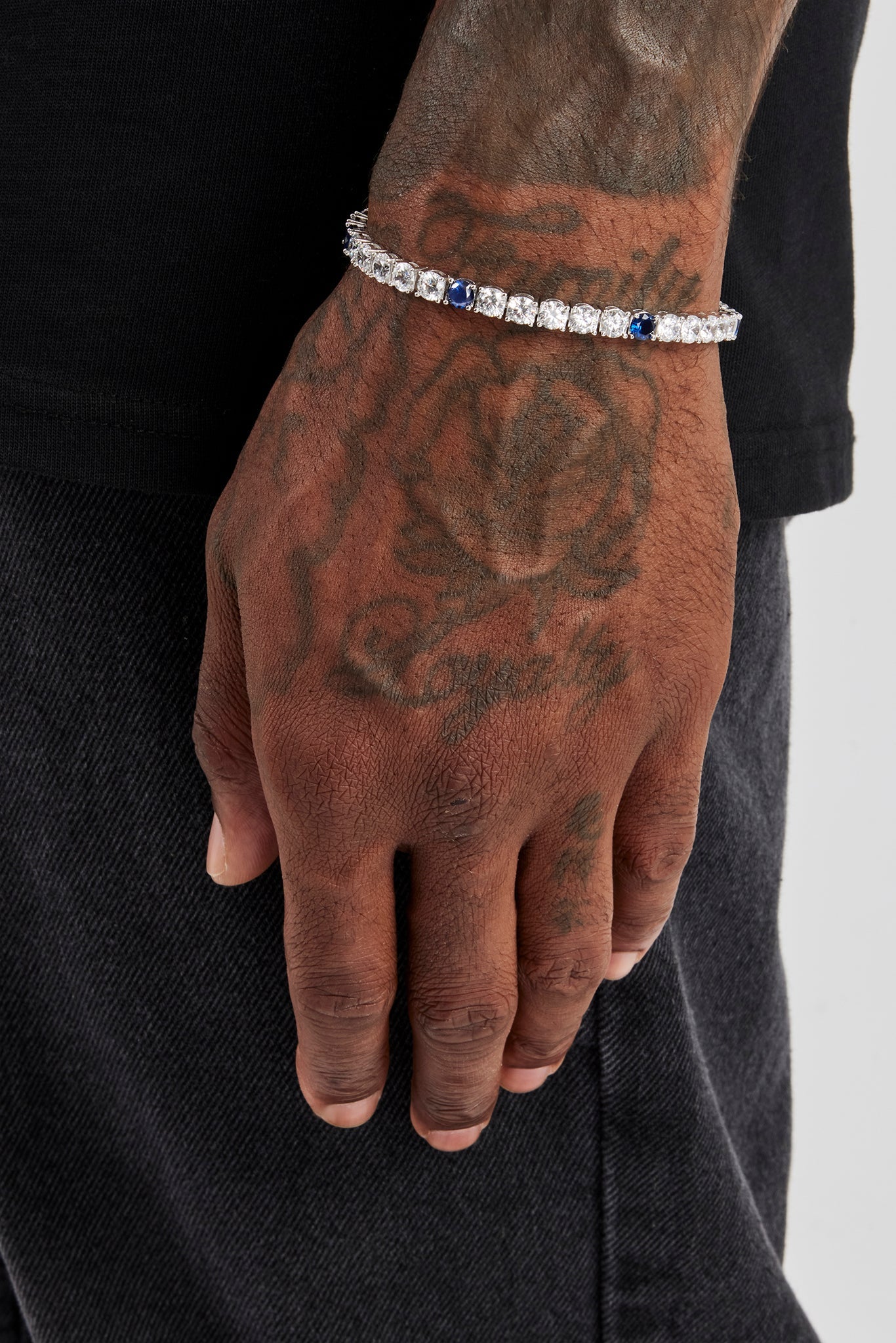 Clear & Dark Blue Round Stone Tennis Bracelet - 5mm