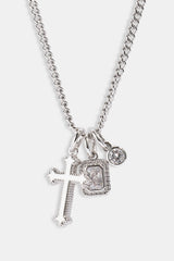 Clear Mixed Gemstone & Cross Layered Necklace - 20mm
