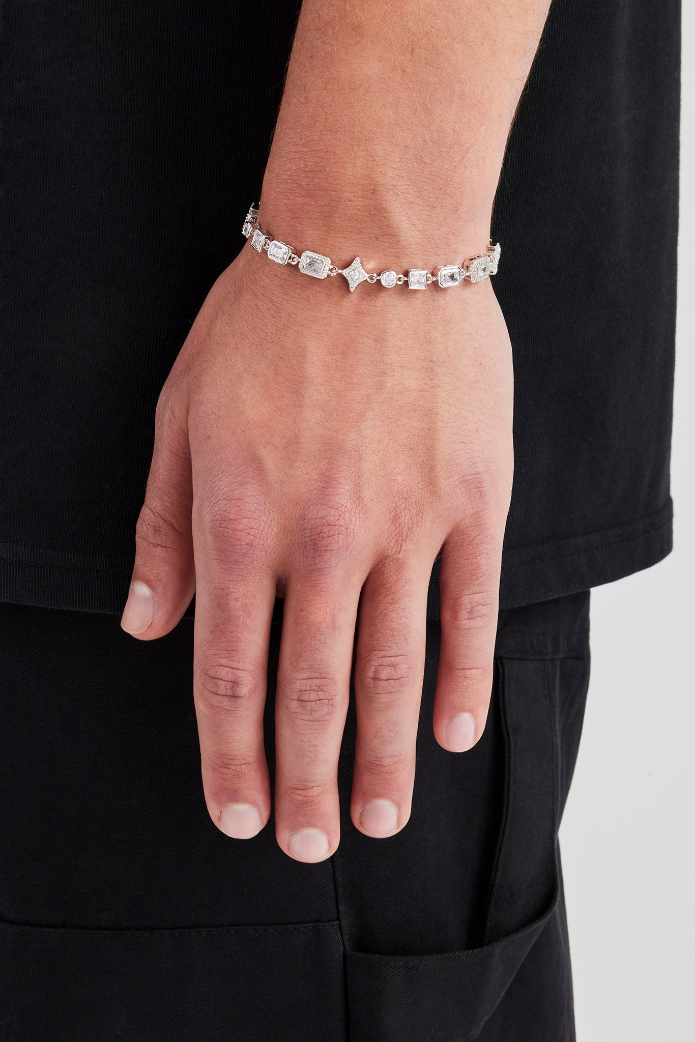 Clear Multi Gemstone & Iced Motif Bracelet - 6mm