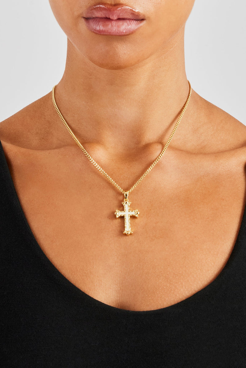 30mm White Cross Necklace - Gold