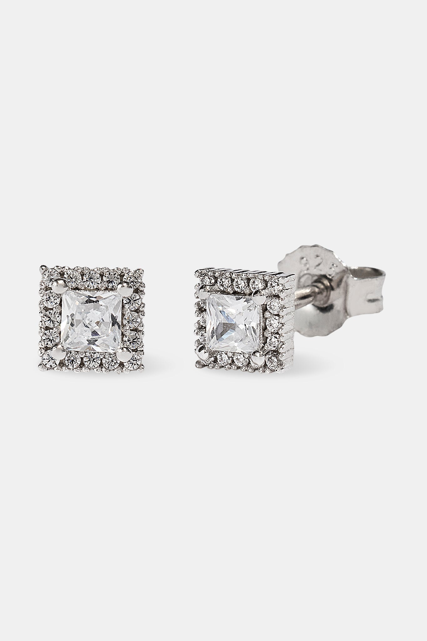 Clear CZ Cluster Square Stud Earrings - 5mm - White