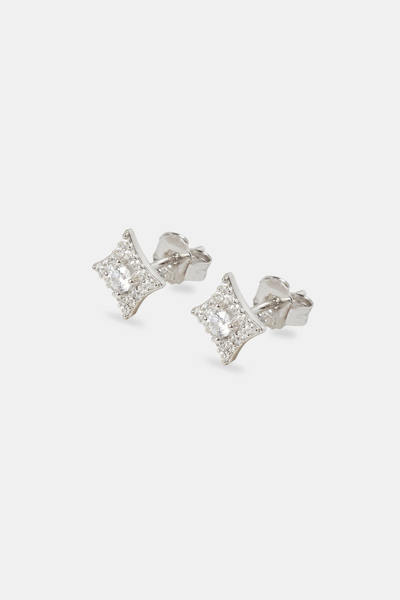 Iced Star Motif Stud Earrings - 8mm