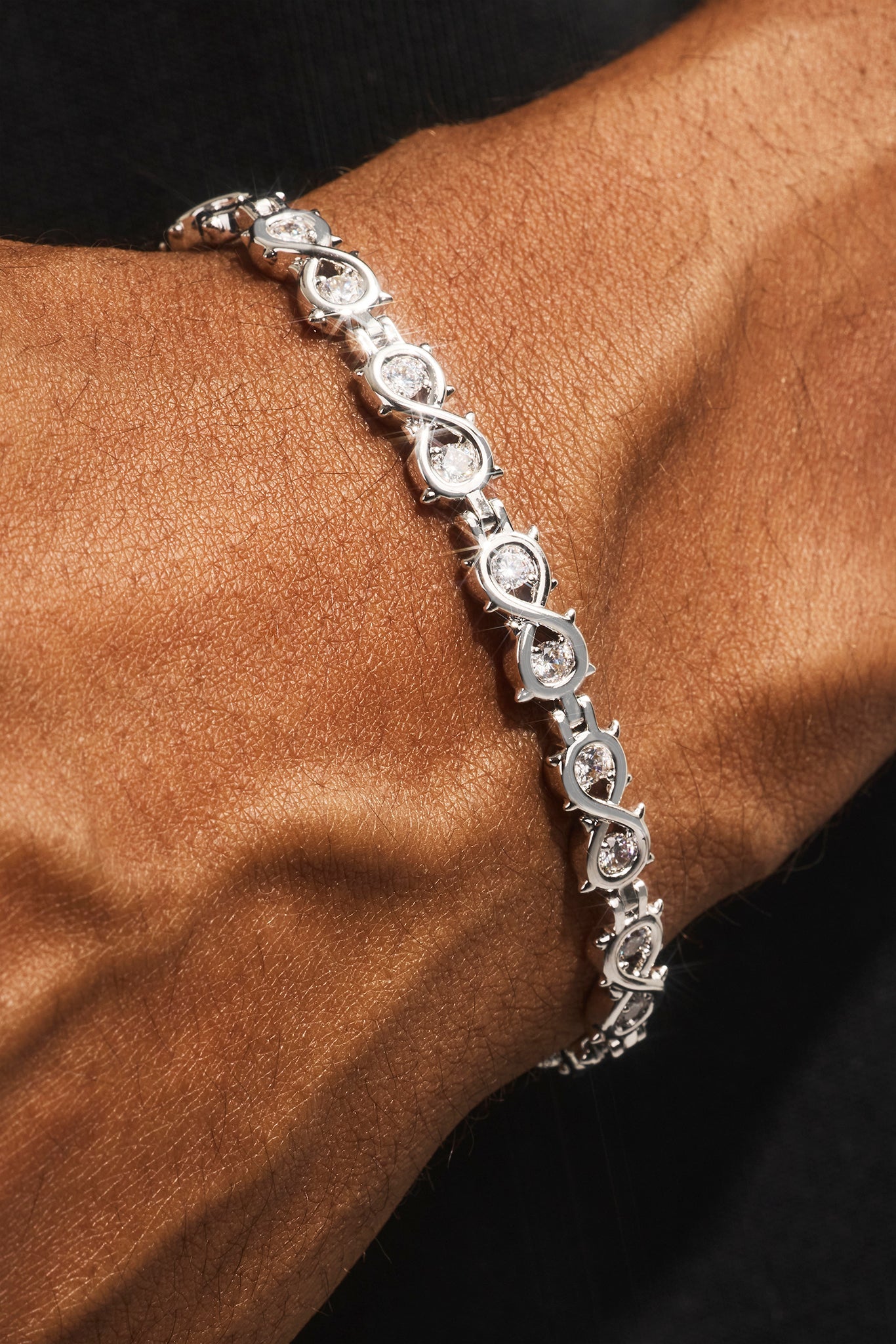 Clear CZ Infinity Link Polished Bracelet - 6mm - White