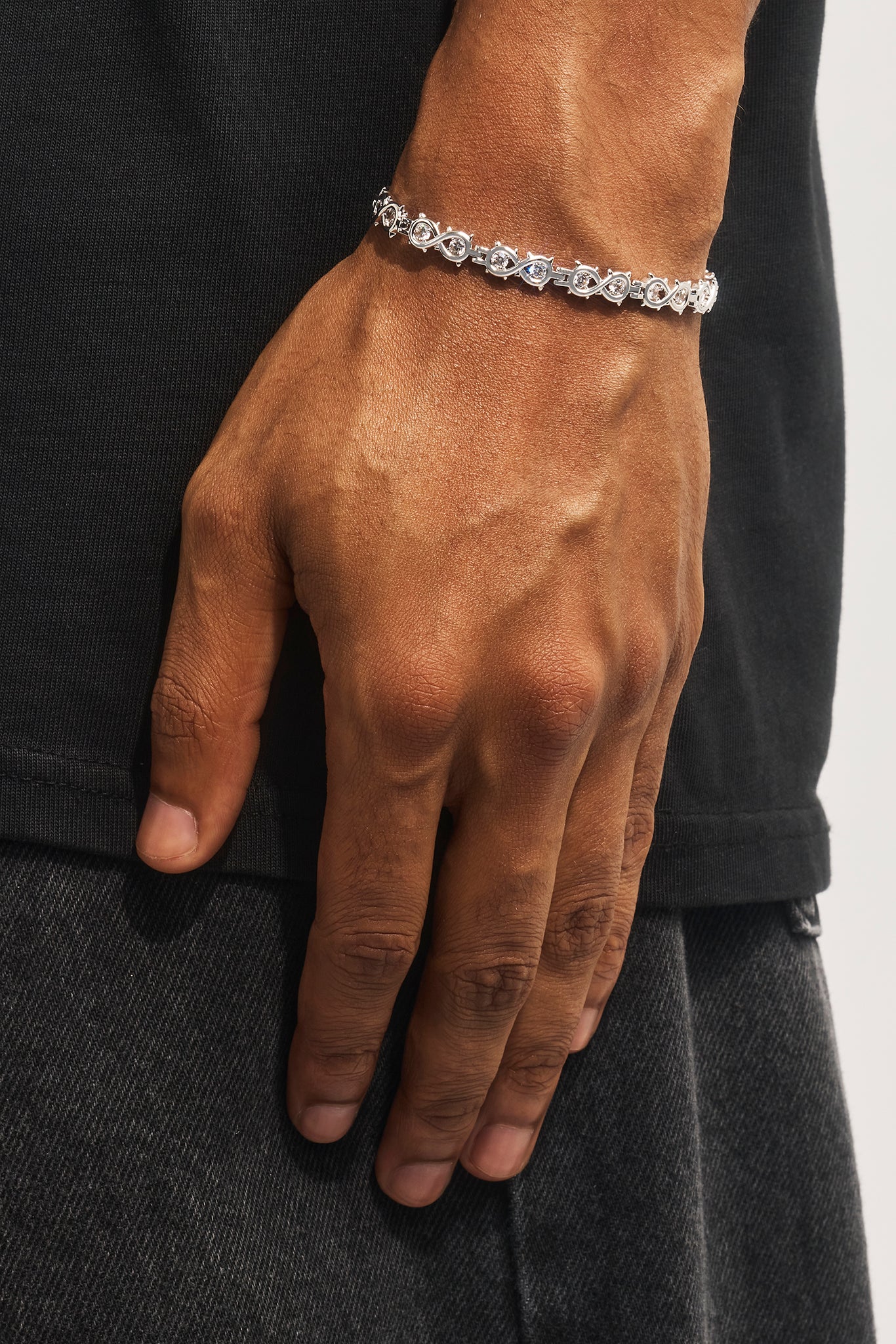 Clear CZ Infinity Link Polished Bracelet - 6mm - White