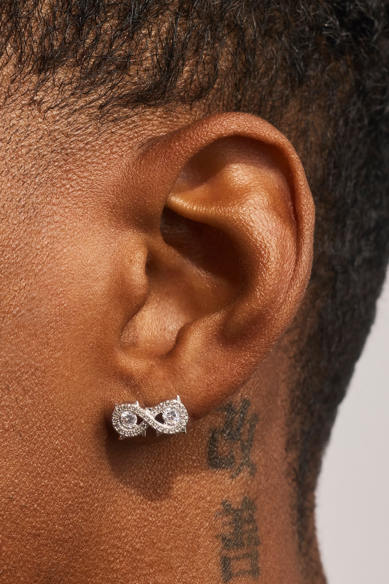 Iced Cluster Infinity Stud Earrings - 6mm - White