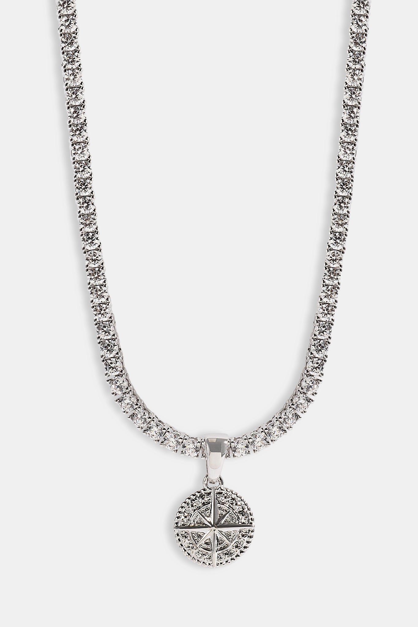 Micro Compass Tennis Necklace - 12mm - White