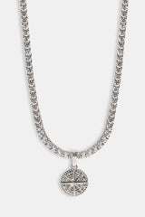 Micro Compass Tennis Necklace - 12mm - White