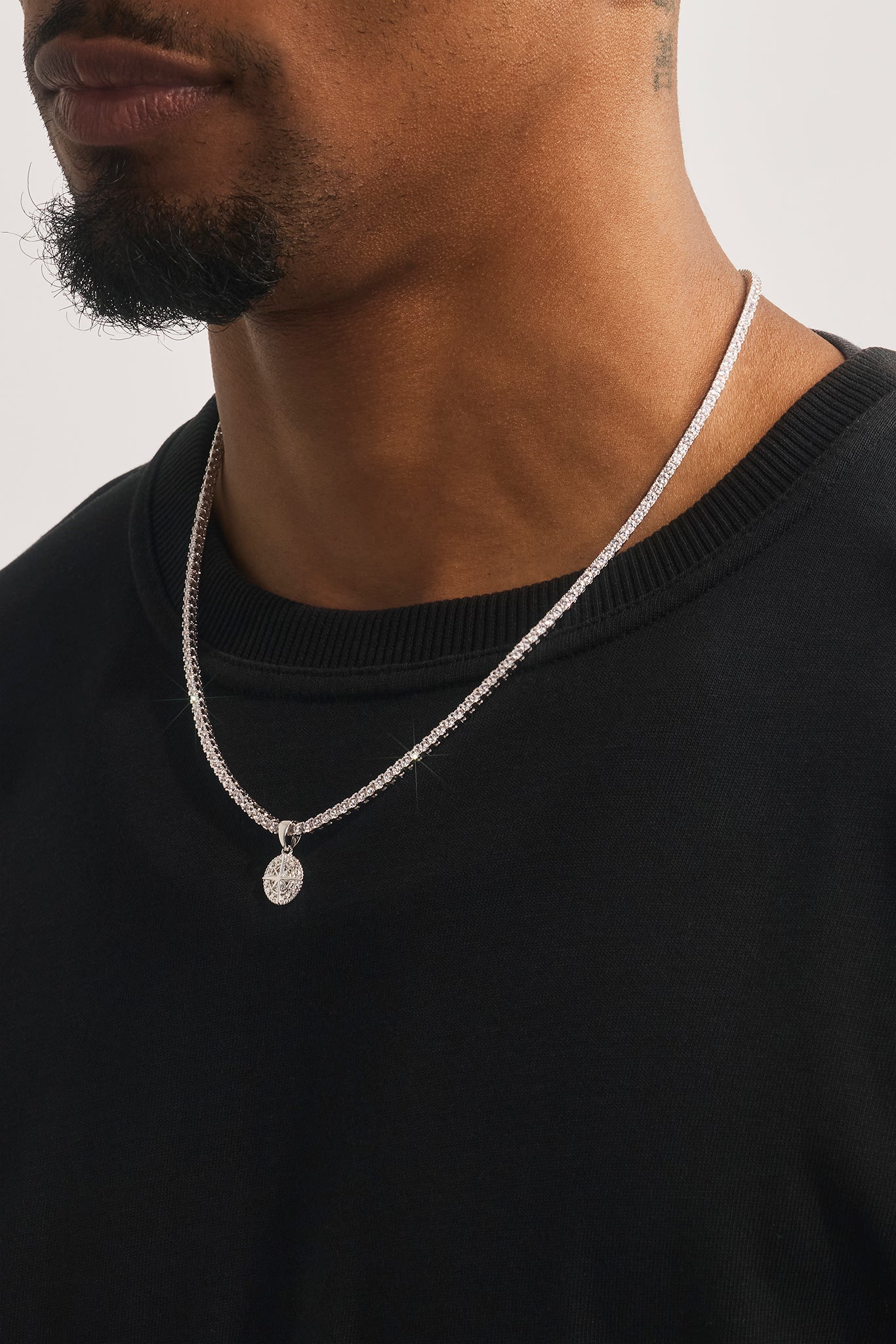 Micro Compass Tennis Necklace - 12mm - White