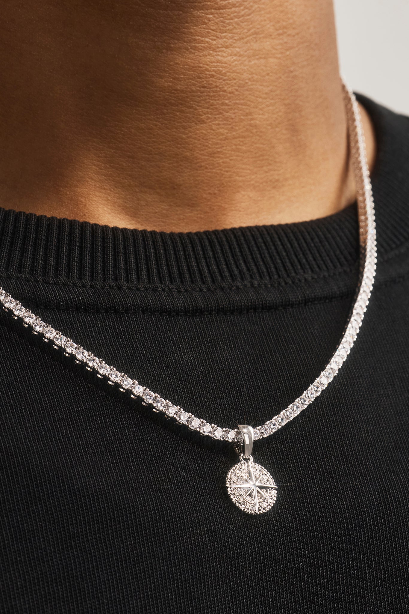 Micro Compass Tennis Necklace - 12mm - White