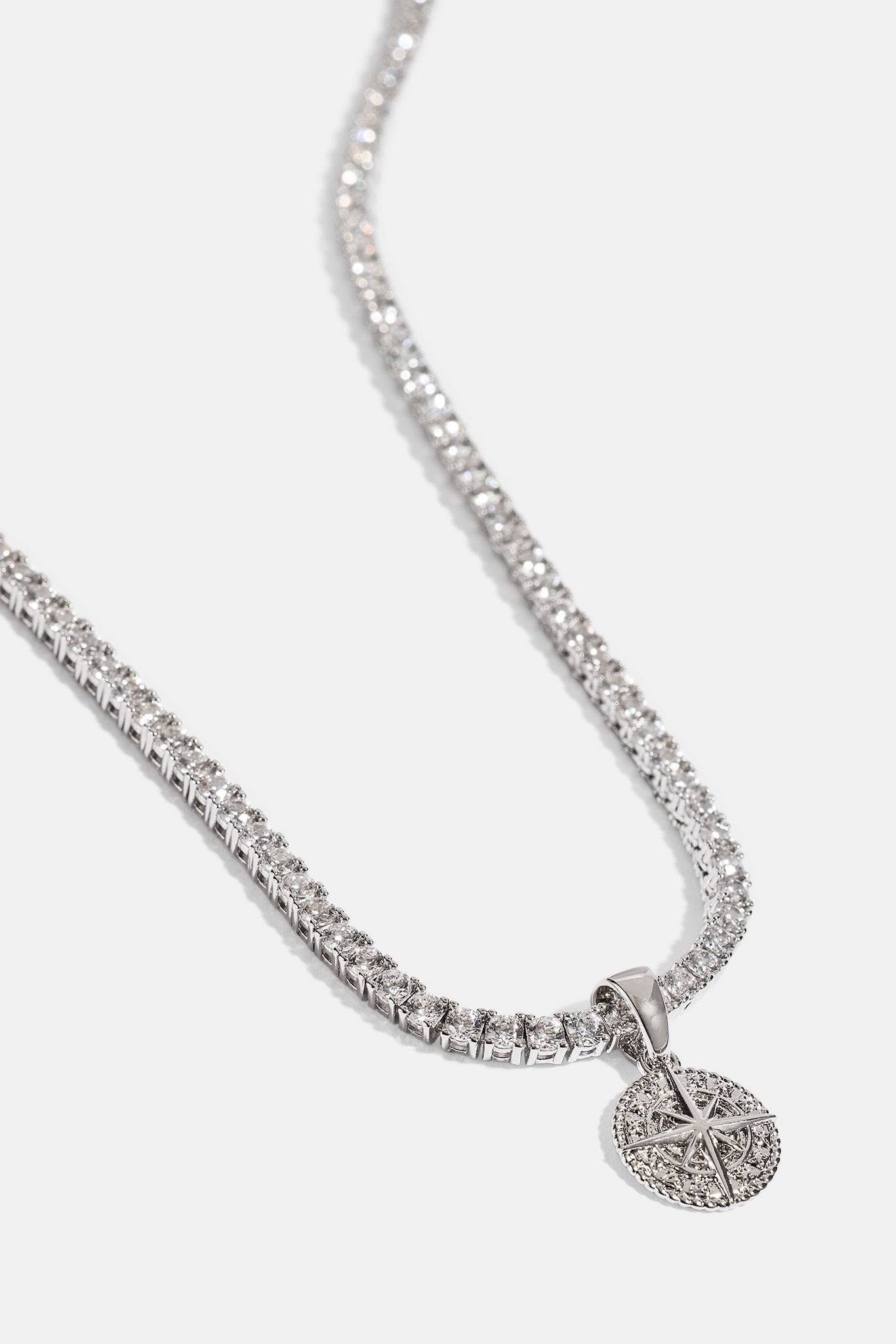 Micro Compass Tennis Necklace - 12mm - White