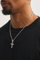 Iced Cross Pendant Rope Necklace - 30mm - White