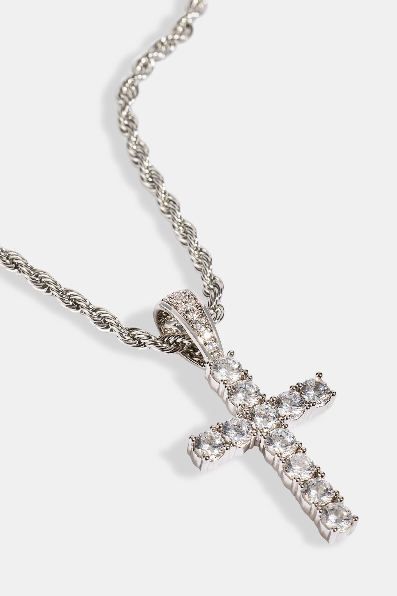 Iced Cross Pendant Rope Necklace - 30mm - White