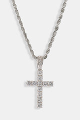 Iced Cross Pendant Rope Necklace - 30mm - White