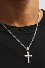 Iced Cross Pendant Rope Necklace - 30mm - White