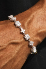 Clear Motif & Cross Gemstone Bracelet - 8mm - White