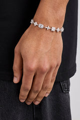 Clear Motif & Cross Gemstone Bracelet - 8mm - White