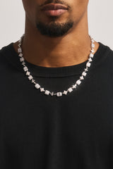 Clear Motif & Cross Gemstone Chain - 8mm - White