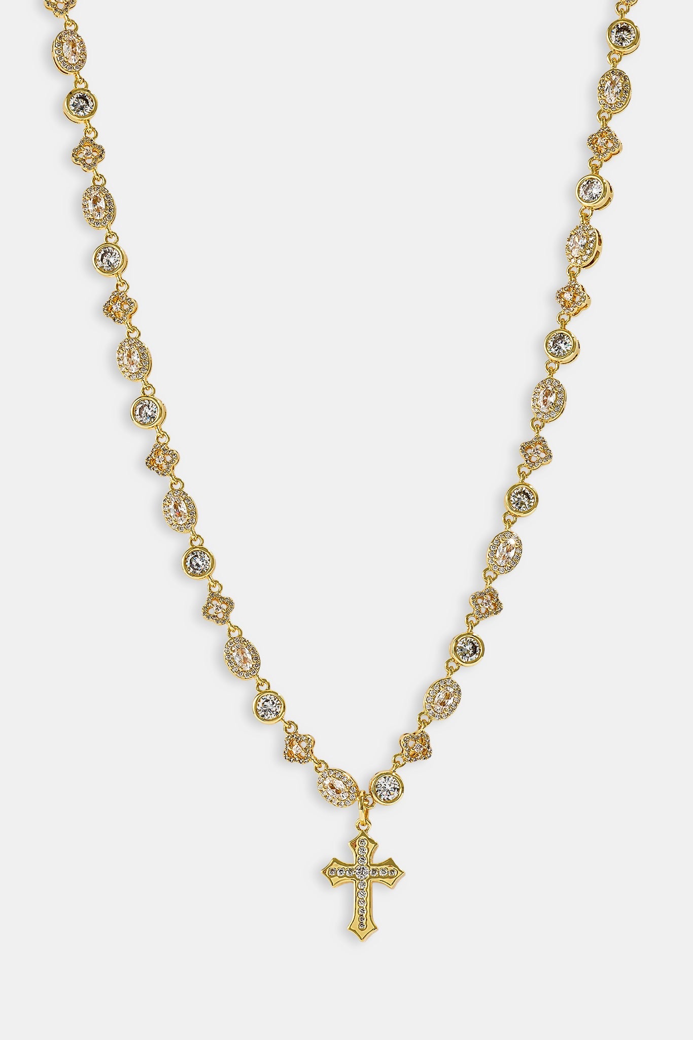 Clear Motif & Cross Gemstone Chain - 8mm - Gold