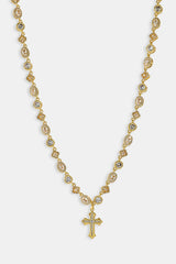 Womens Iced Drop Cross & Motif Multi Gemstone Chain - 6mm - Gold