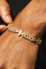 Cross Iced Cuban Bracelet - 8mm - Gold