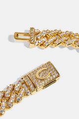 Cross Iced Cuban Bracelet - 8mm - Gold