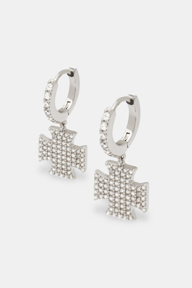 Iced Cross Motif Drop Earrings