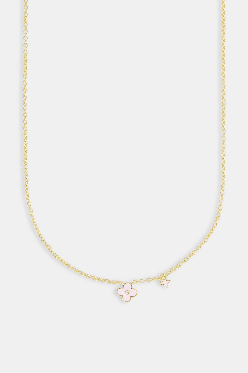 10mm Double Motif Enamel Necklace - Pink